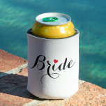 Elegant Script Heart Bride Can Cooler Cover Coozie<br><div class="desc">Beautiful,  elegant black on white typography script,  red heart,  stylish,  polyurethane foam can cooler cover coozie koozie,  for the bride for bridal shower,  bachelorette party,  wedding.</div>
