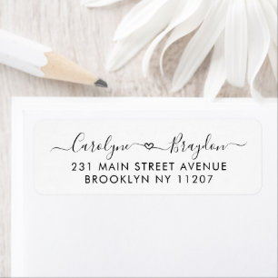Elegant Script Heart Couple Name Wedding Newlywed Return Address Label