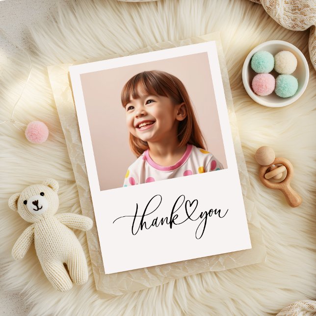 Elegant Script Heart Minimalist Birthday Thank You Card (Creator Uploaded)