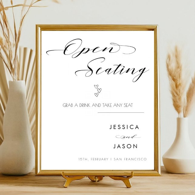 Elegant Script Heart Open Seating Wedding Sign (Creator Uploaded)