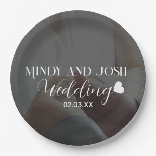 Elegant Script Heart Photo Paper Plate