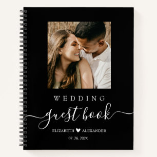 Elegant Script Heart Photo Wedding Guest Book 