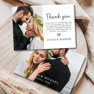 Elegant Script Heart Photo Wedding Thank You Card