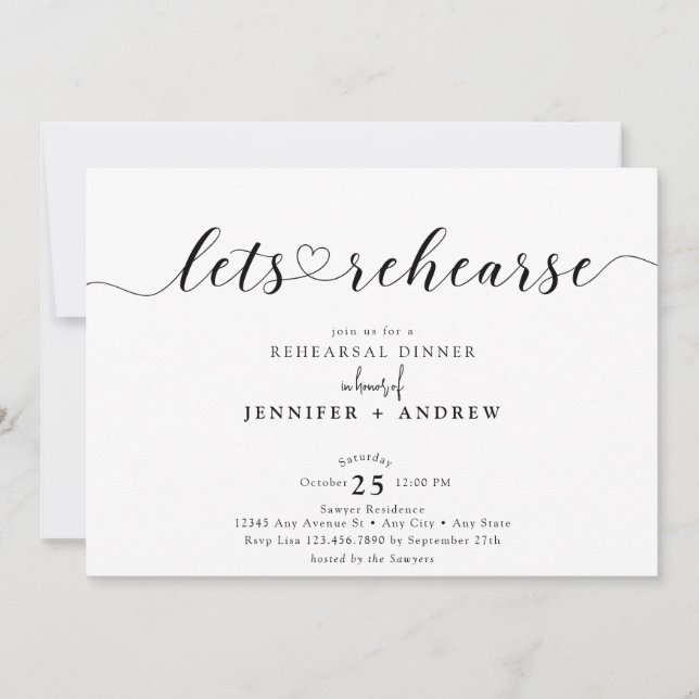 Elegant Script Heart | Rehearsal Dinner Invitation (Front)