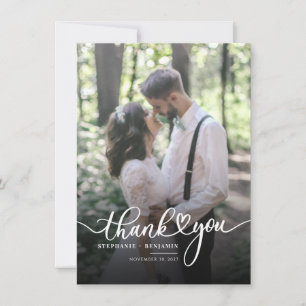 Elegant Script Heart Wedding Photo Thank You Card