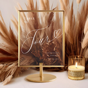 Elegant Script Heart Wedding Table Number Four Acrylic Sign