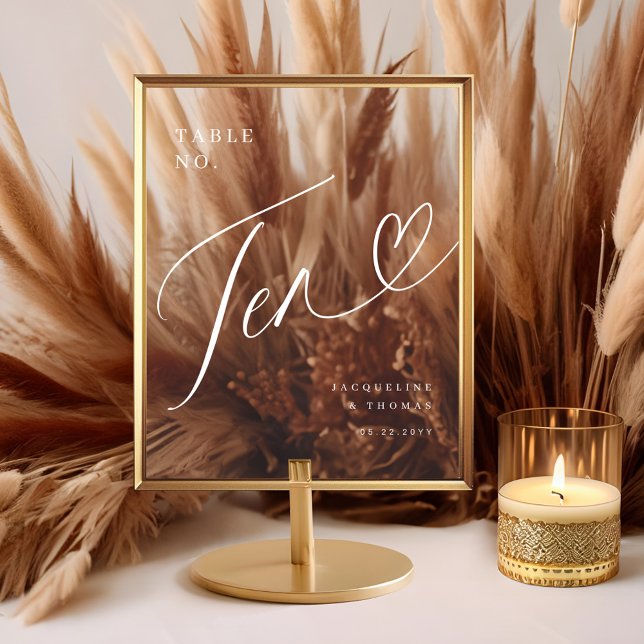 Elegant Script Heart Wedding Table Number Ten Acrylic Sign (Elegant Script Heart Wedding Table Number Ten Acrylic Sign)
