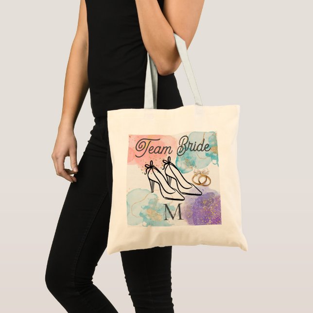 Elegant Script High Heels Team Bride  Monogram  Tote Bag (Front (Product))