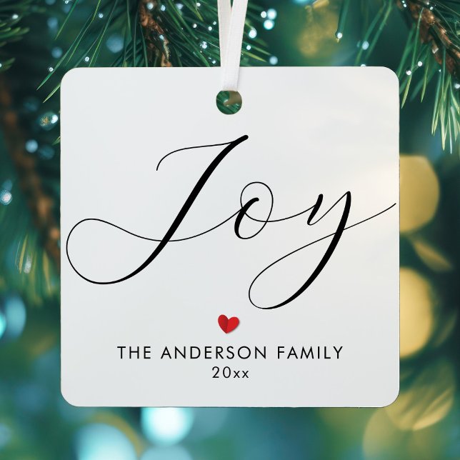 Elegant Script Holiday Joy Family Photo Christmas Metal Tree Decoration (Creator Uploaded)