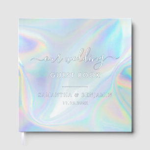 Elegant Script Holographic Wedding Silver Foil Guest Book