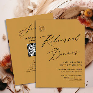 Elegant Script Honey Gold Rehearsal Dinner QR Invitation