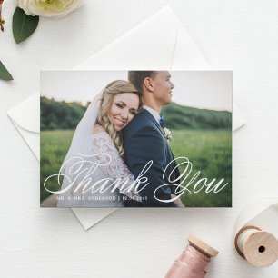 Elegant Script Horizontal Photo Wedding Thank You Postcard