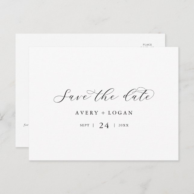 Elegant Script Horizontal Save the Date Postcard (Front/Back)