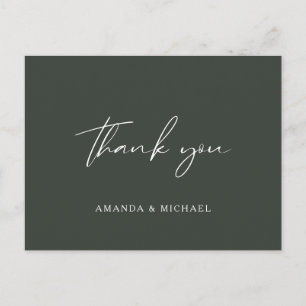 Elegant Script Hunter Green Wedding Thank You Postcard