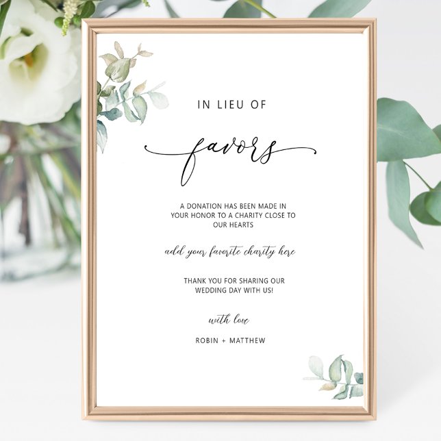 Elegant Script, In Lieu of Favours Greenery Sign (Creator Uploaded)
