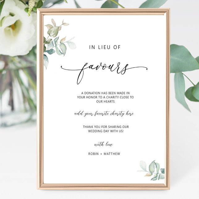 Elegant Script, In Lieu of Favours Greenery Sign (Creator Uploaded)