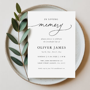 Elegant Script in Loving Memory Funeral Invitation