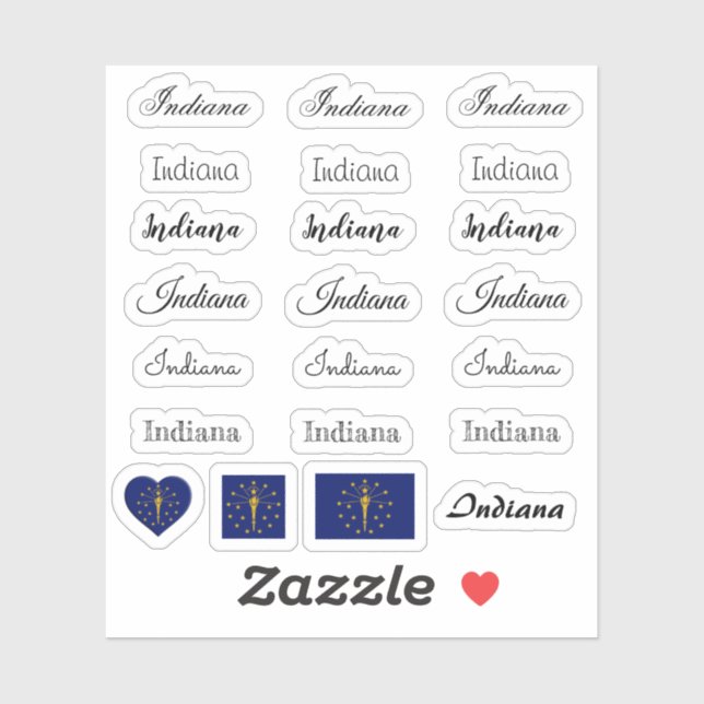 Elegant script Indiana & Indiana Flag /name Set (Sheet)