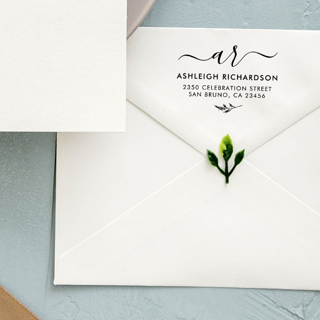 Elegant Script Initials | Botanical Return Address Self-inking Stamp (Creator Uploaded)