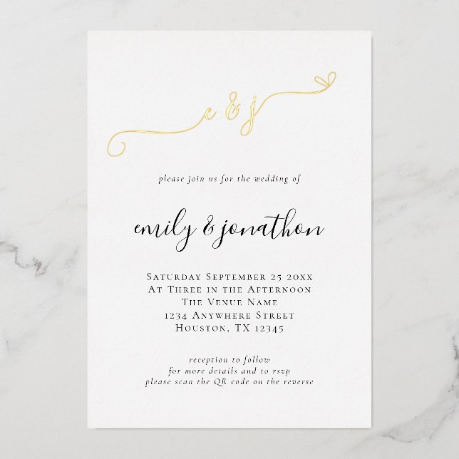 Elegant Script Initials QR Code Wedding Real (Front)