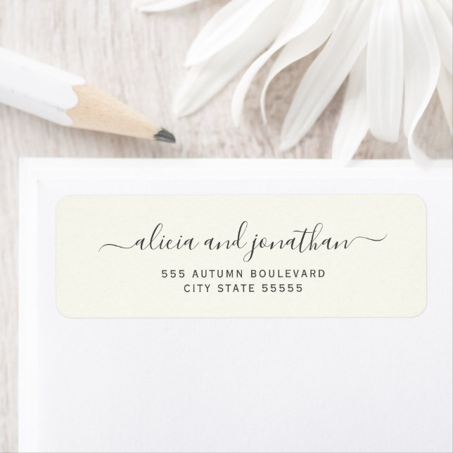Elegant script ivory cream wedding return address label (Insitu)