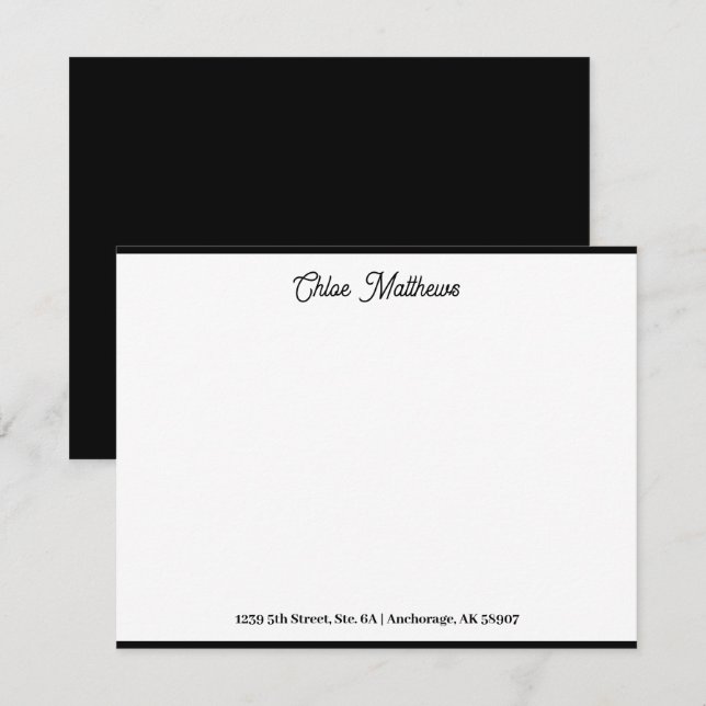 Elegant Script Jet Black Stationery Border  Card (Front/Back)