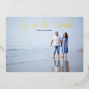 Elegant Script Joy to the World Personalised Foil Holiday Card