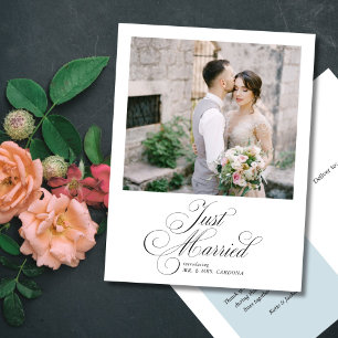 Elegant Script Just Married Elopement Photo Announ Announcement Postcard