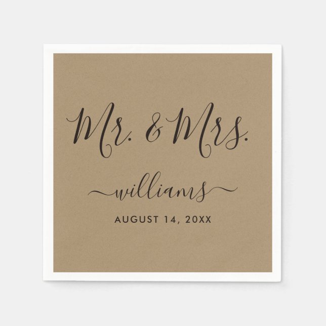 Elegant Script Kraft Mr. and Mrs. Napkin (Front)