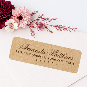 Elegant script Kraft paper look return address Label