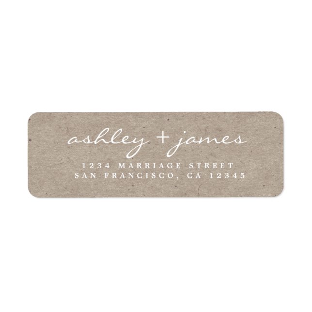 Elegant Script Kraft Paper Wedding Return Address  Label (Front)