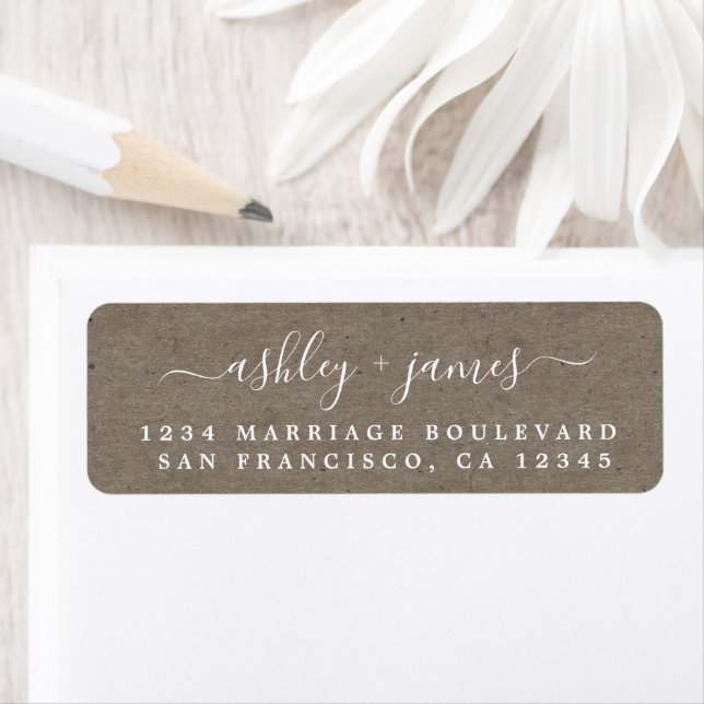 Elegant Script Kraft Paper Wedding Return Address Label (Insitu)