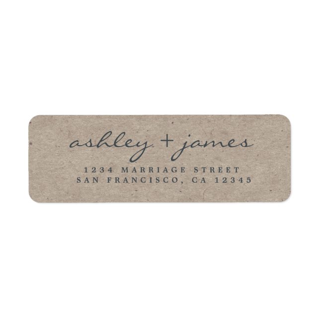 Elegant Script Kraft Paper Wedding Return Address  Label (Front)