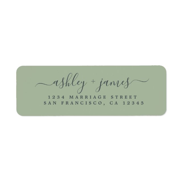 Elegant Script Laurel Green Wedding Return Address Label (Front)