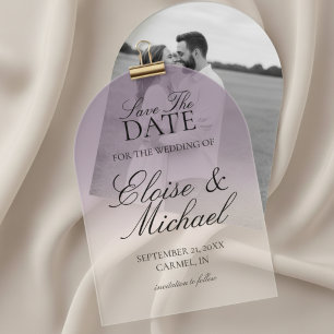 Elegant Script Lavender Gradient Save The Date Acrylic Invitations