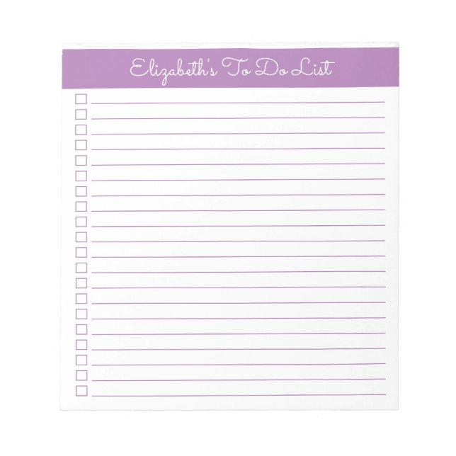 Elegant Script Lavender One Column Checklist Notepad (Front)