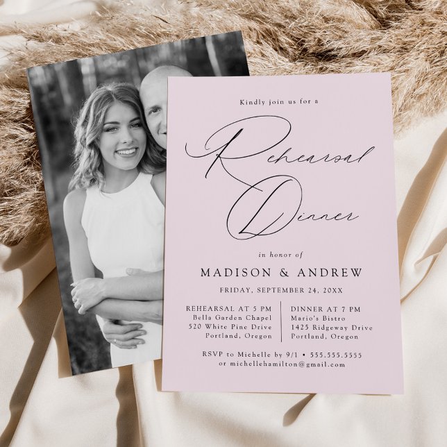Elegant Script Lavender Photo Rehearsal Dinner Invitation (Creator Uploaded)