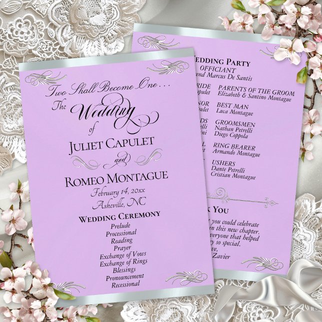 Elegant Script - Lavender/Silver Wedding Program (Creator Uploaded)