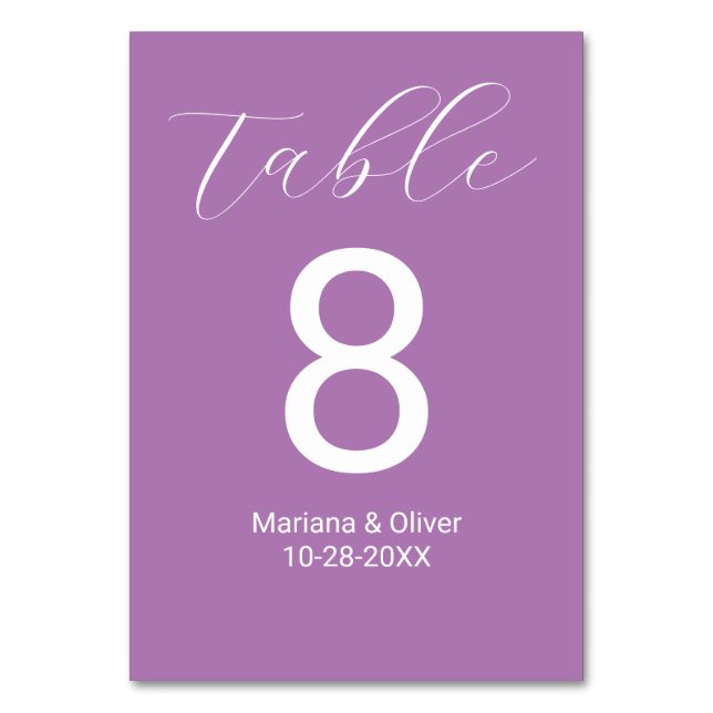 Elegant Script Lavender Wedding Table Number (Front)