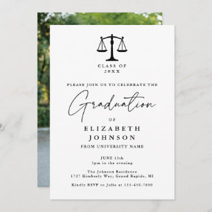 Elegant Script Law School Photo Graduation Party Invitation