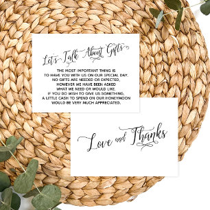 Elegant Script Let's Talk About Gifts Wedding Enclosure Card