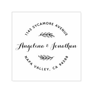 Elegant Script Lettering Couple's Names & Address Self-inking Stamp
