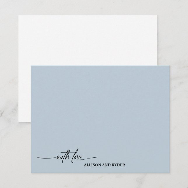 Elegant Script Light Blue With Love Thank You Card (Front/Back)