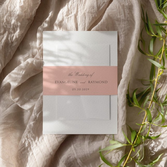 Elegant Script Light Coral Rococo Wedding Invitation Belly Band (Creator Uploaded)