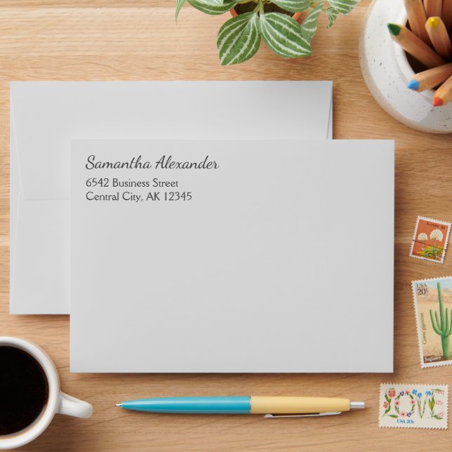 Elegant Script Light Grey Address Envelope (Desk)