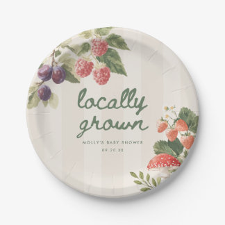 Elegant Script "Locally Grown" Baby Shower Party Paper Plate