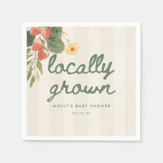 Elegant Script "Locally Grown" Striped Baby Shower Napkin