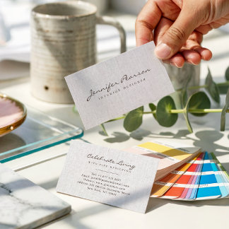 Elegant script logo simple chic modern beige linen business card
