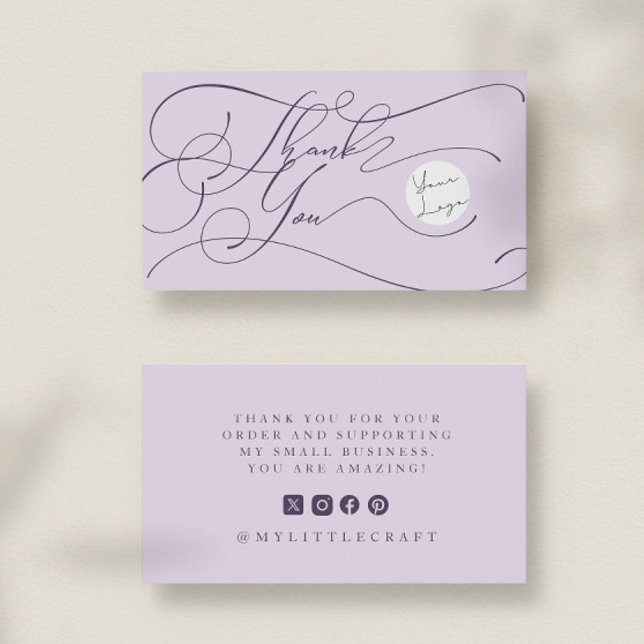 Elegant Script Logo Thank You Branding Purple Business Card (Creator Uploaded)