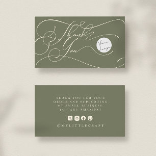 Elegant Script Logo Thank You Small Branding Green Business Card